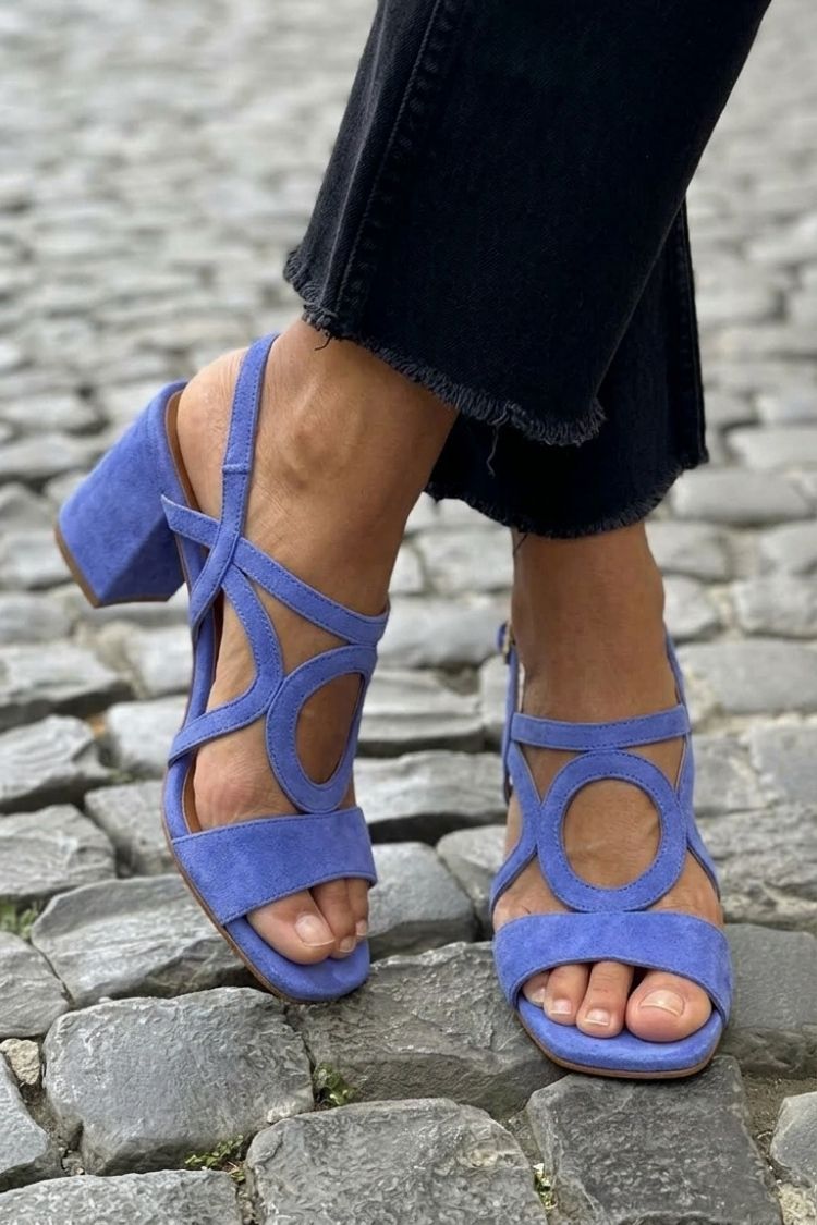 Women's Heeled Sandals with Decorative Circular Detail