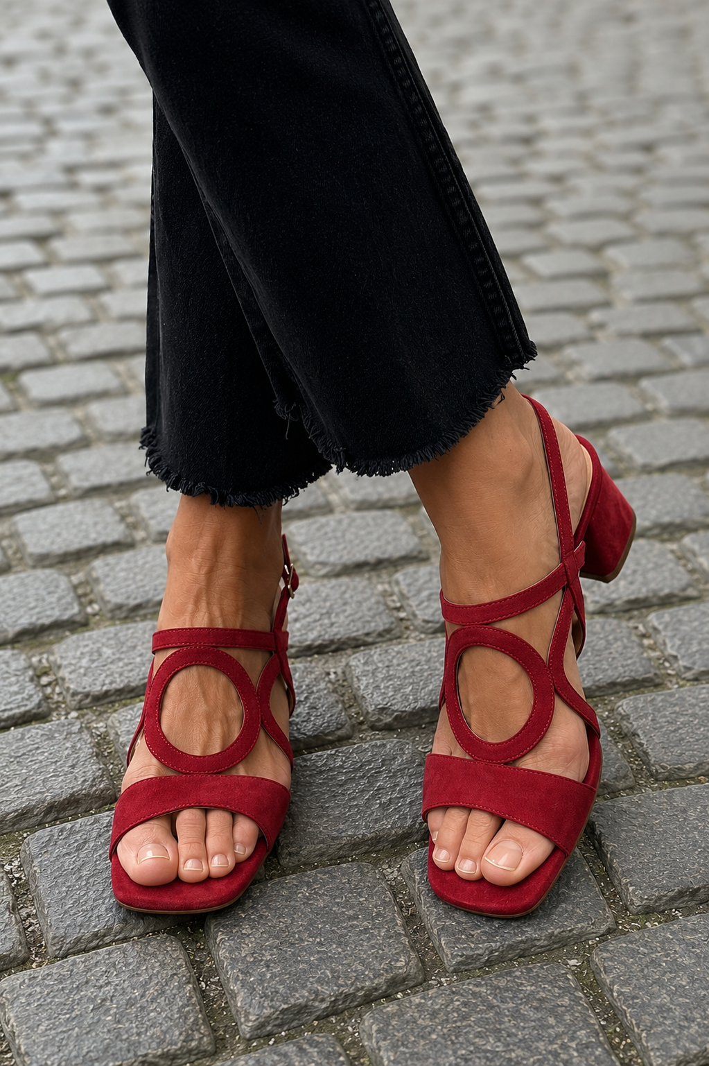 Women's Heeled Sandals with Decorative Circular Detail