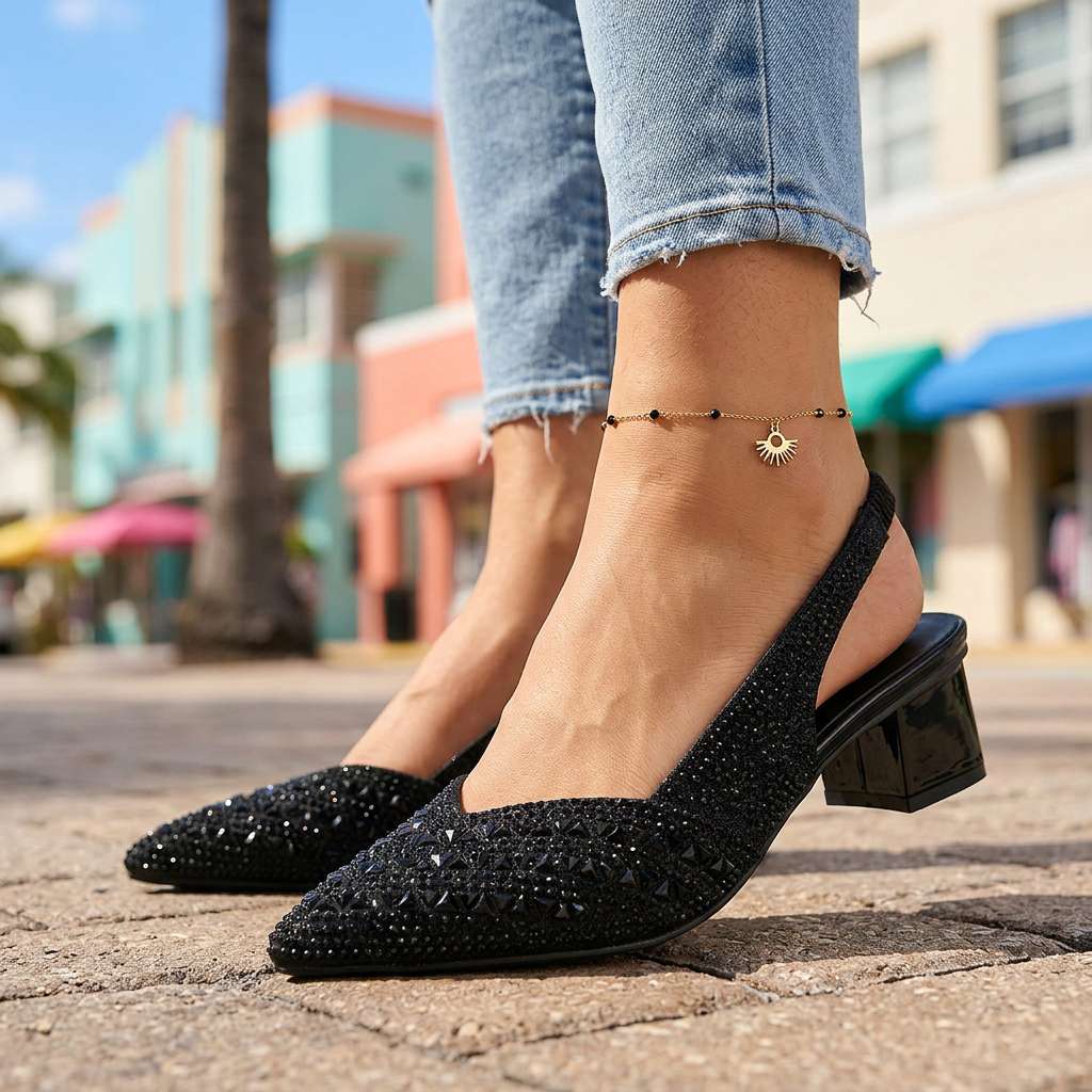 Women's Jewel-Embellished Slingback Heels with Block Heel