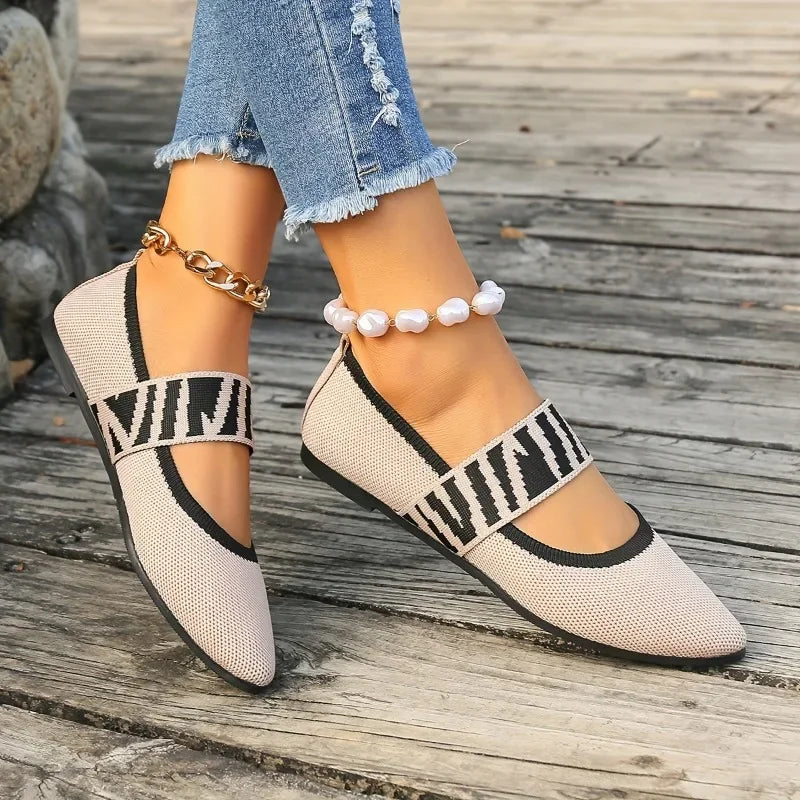 Women's Knit Pointed Toe Ballet Flats with Non-Slip Sole
