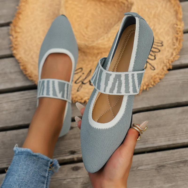 Women's Knit Pointed Toe Ballet Flats with Non-Slip Sole