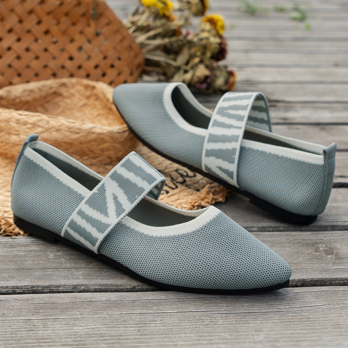 Women's Knit Pointed Toe Ballet Flats with Non-Slip Sole
