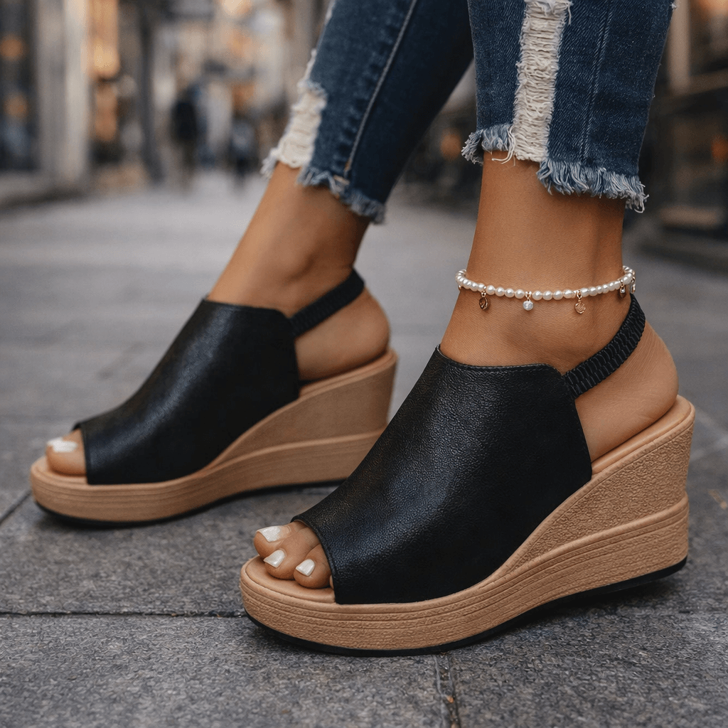Women's Metallic Wedge Sandals with Open Toe Design
