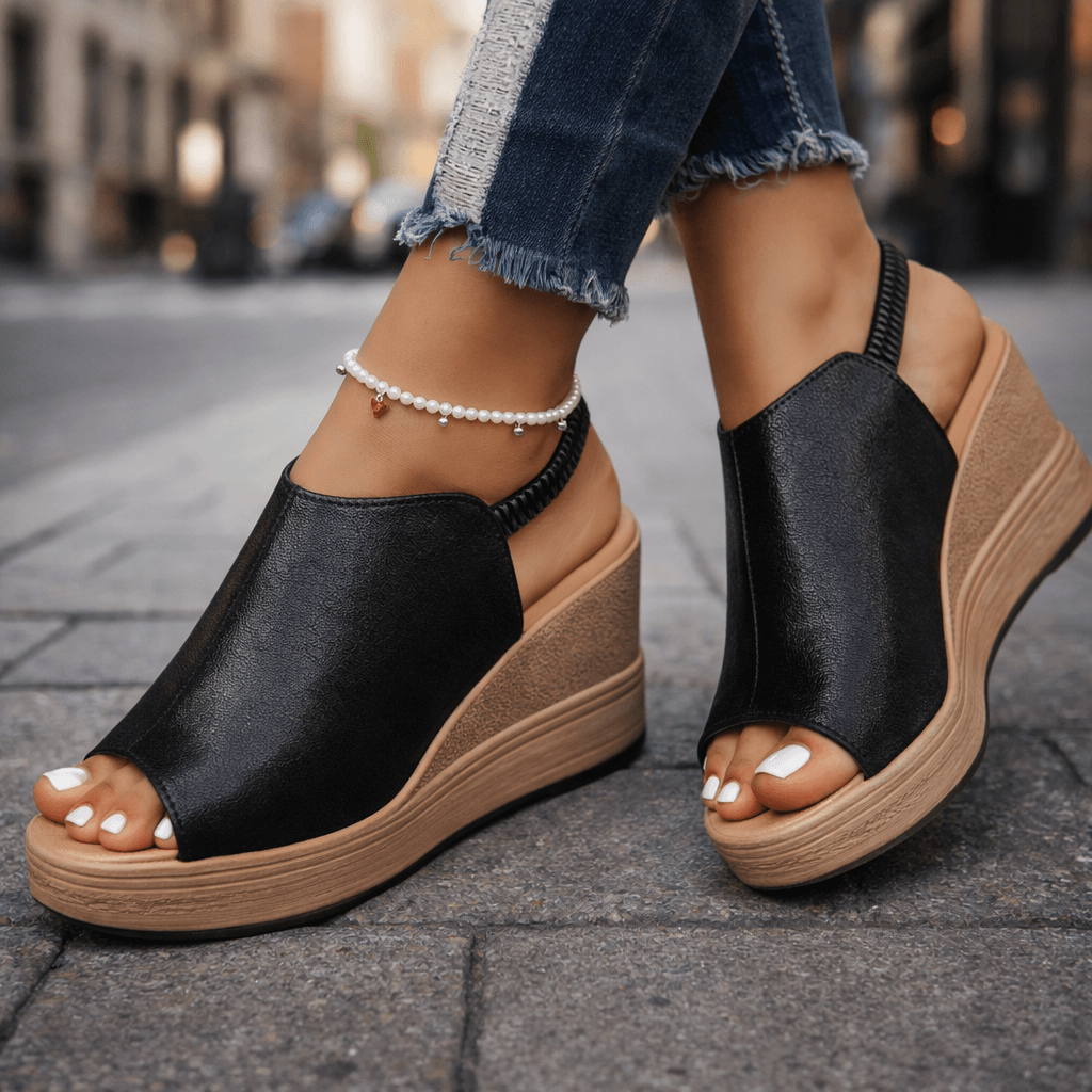 Women's Metallic Wedge Sandals with Open Toe Design