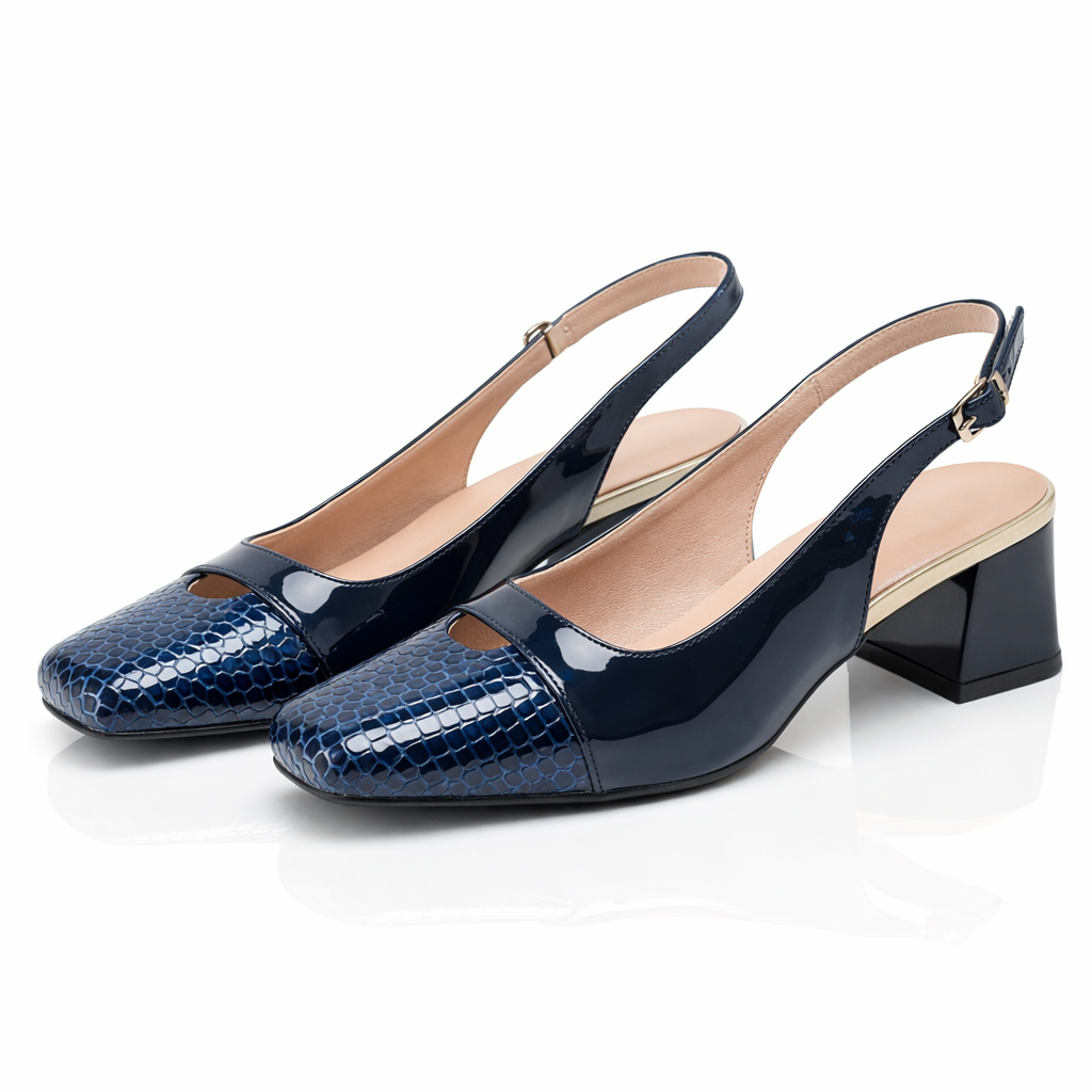 Women's Patent Slingback Block Heel Court Shoes