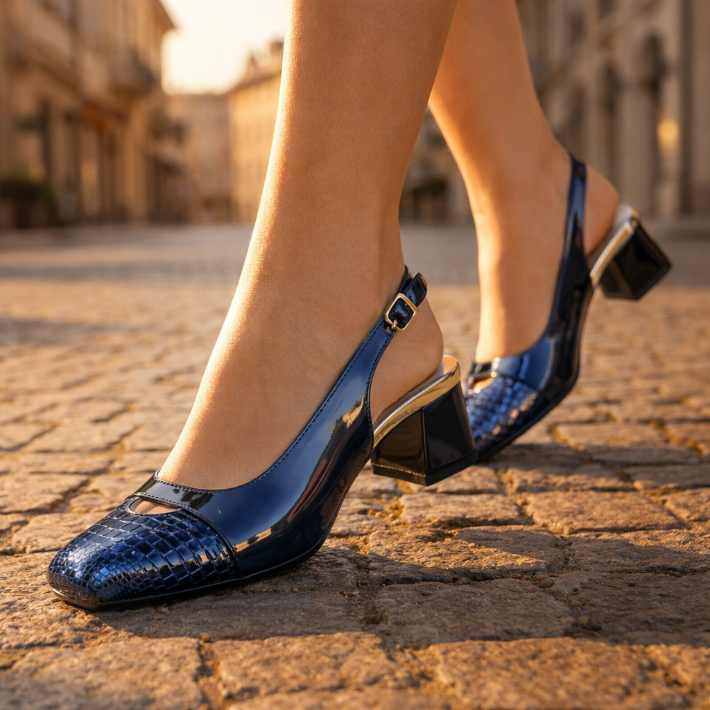 Women's Patent Slingback Block Heel Court Shoes