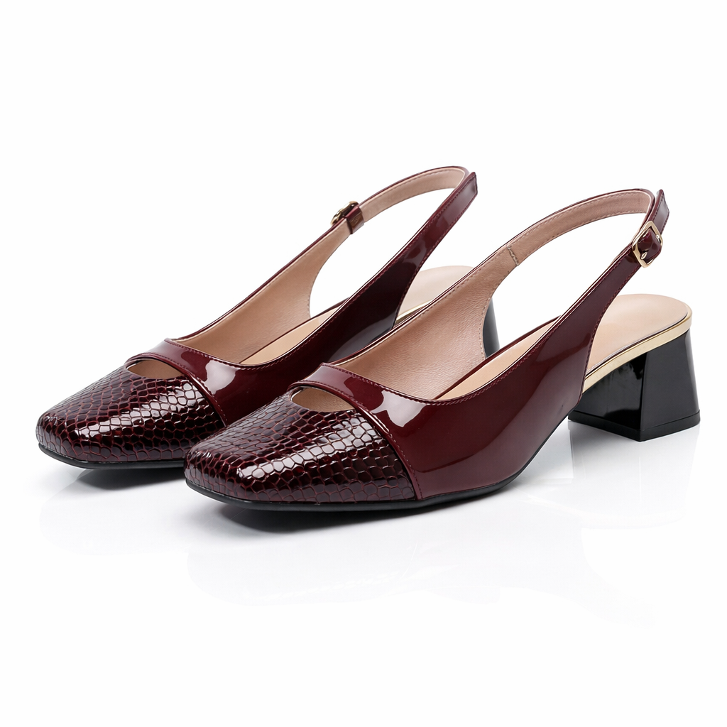 Women's Patent Slingback Block Heel Court Shoes