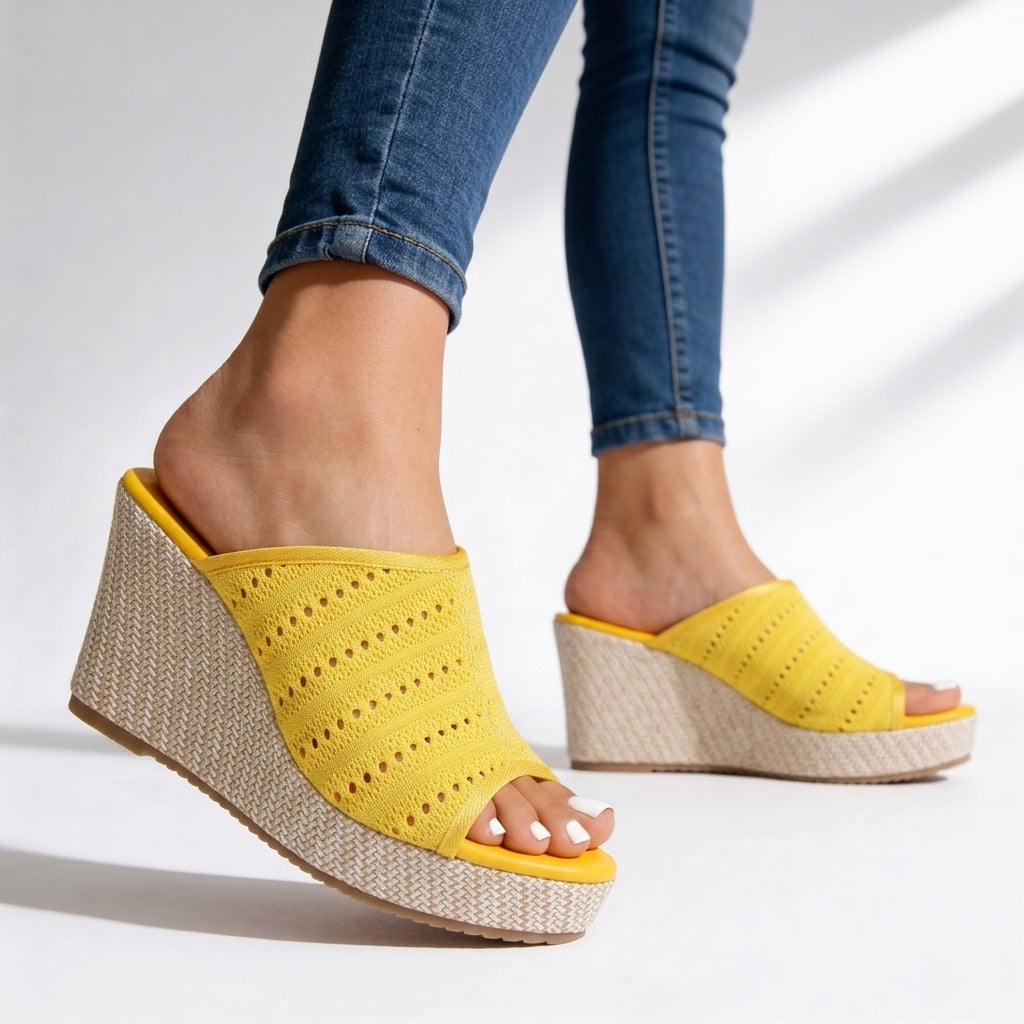 Women's Perforated Wedge Sandals with Open Toe Design