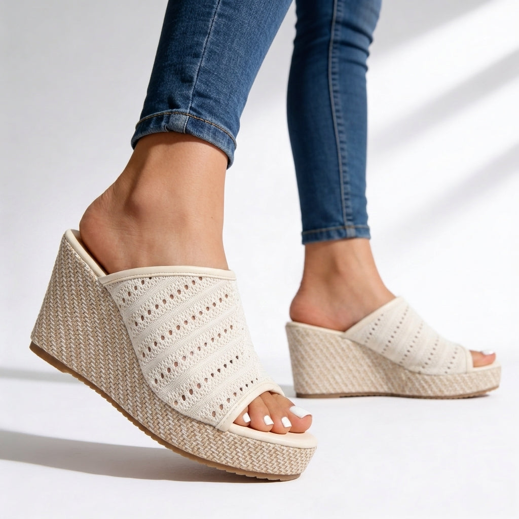 Women's Perforated Wedge Sandals with Open Toe Design