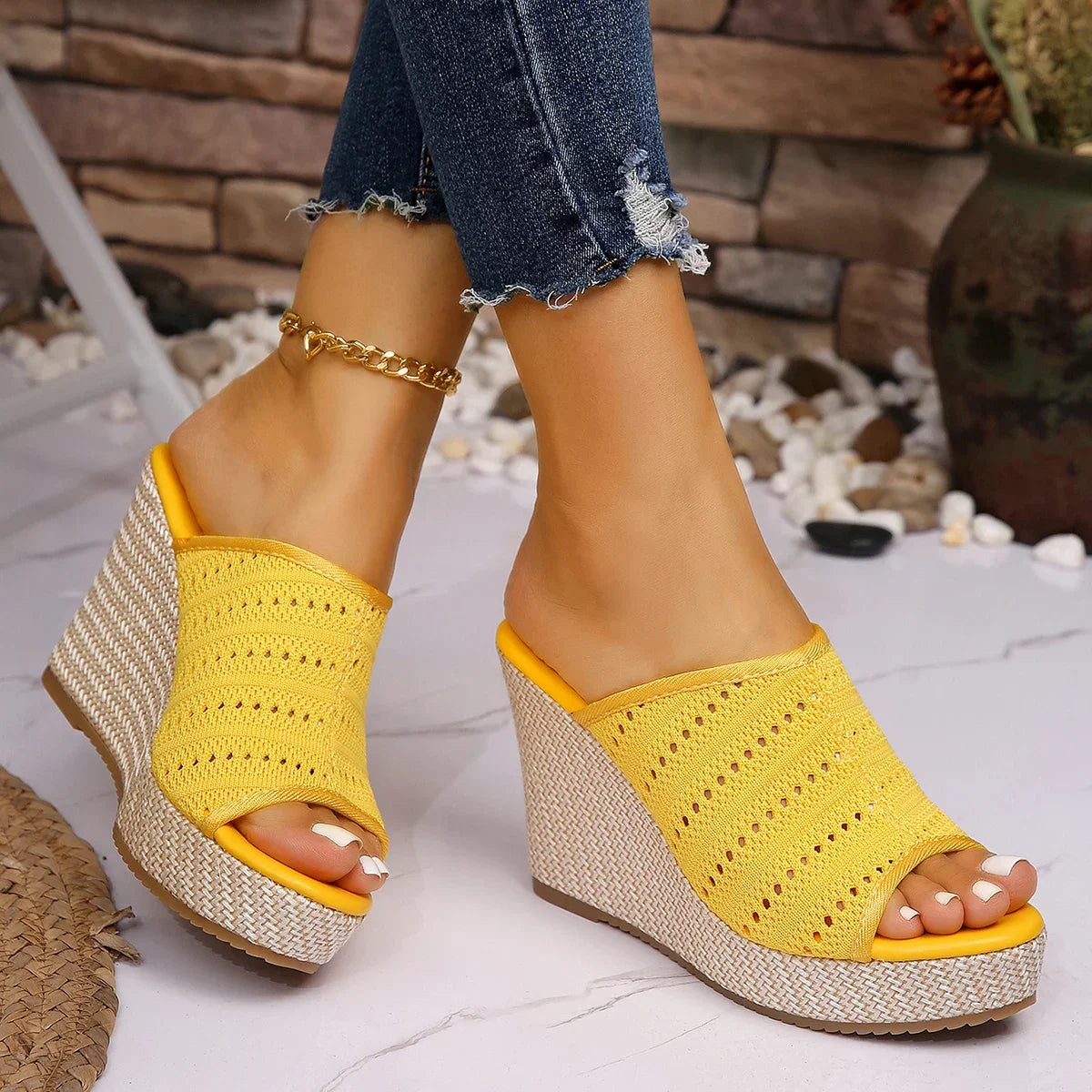 Women's Perforated Wedge Sandals with Open Toe Design