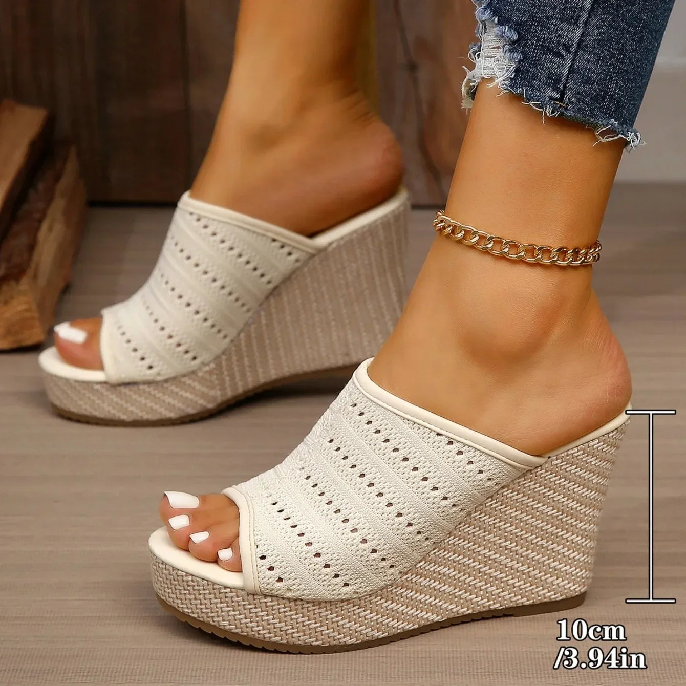 Women's Perforated Wedge Sandals with Open Toe Design