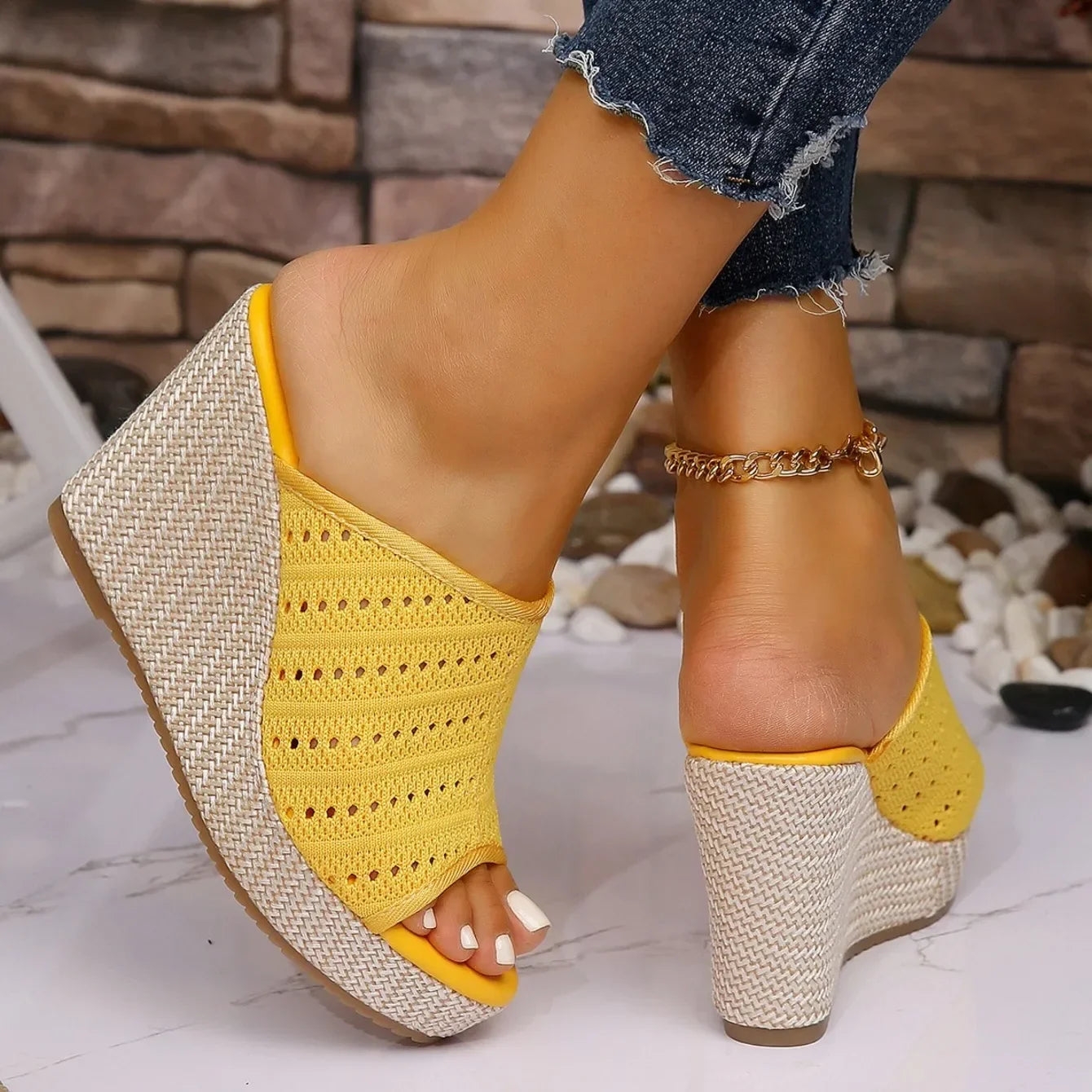 Women's Perforated Wedge Sandals with Open Toe Design