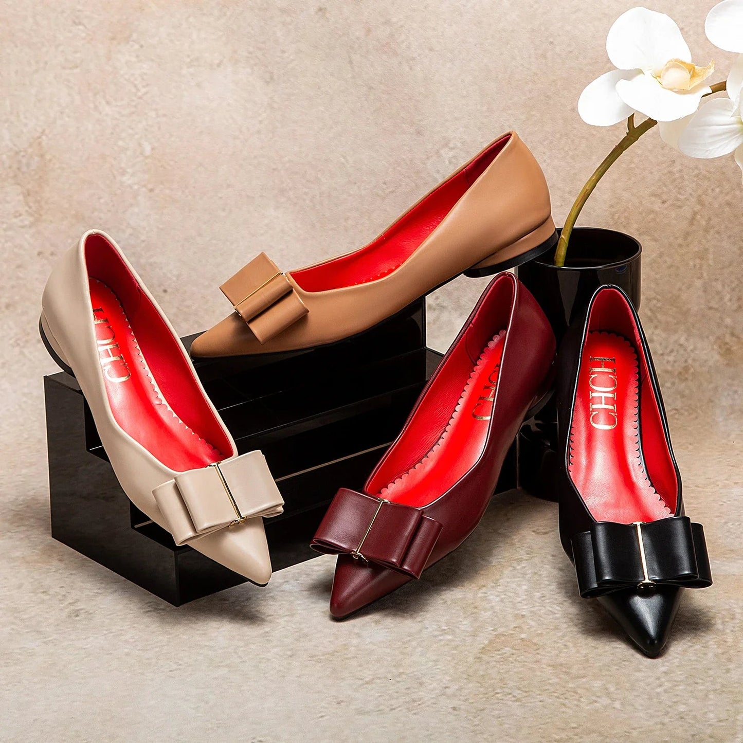 Women's Pointed Toe Ballet Flats with Bow Detail