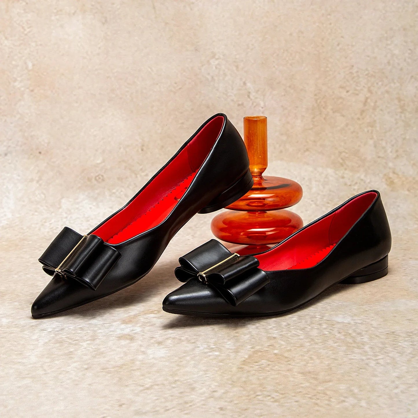 Women's Pointed Toe Ballet Flats with Bow Detail