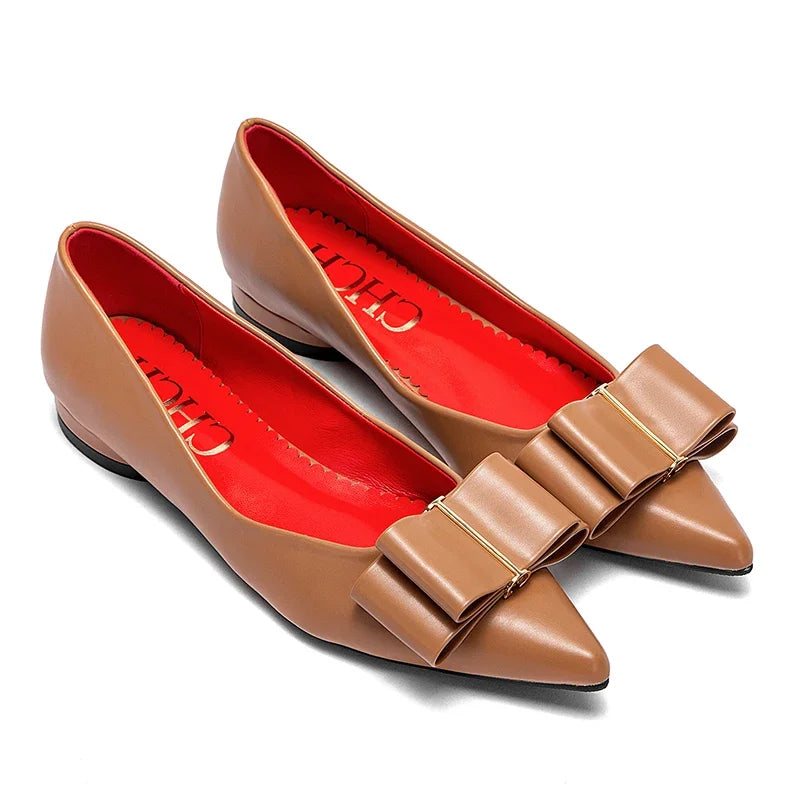 Women's Pointed Toe Ballet Flats with Bow Detail