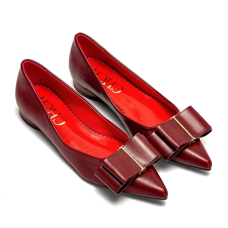 Women's Pointed Toe Ballet Flats with Bow Detail