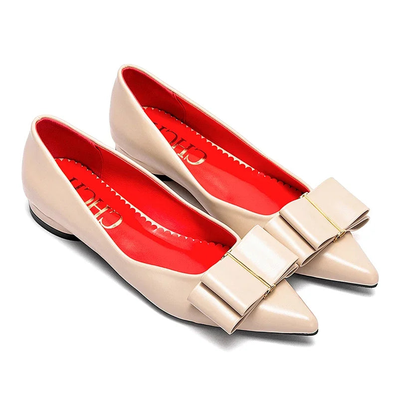 Women's Pointed Toe Ballet Flats with Bow Detail
