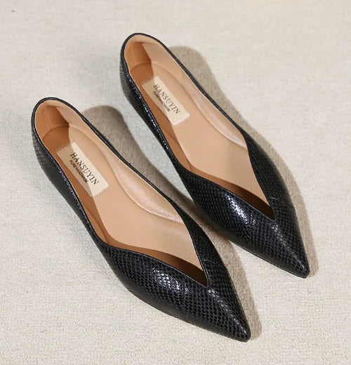 Women's Pointed Toe Ballet Flats with Faux Leather Upper