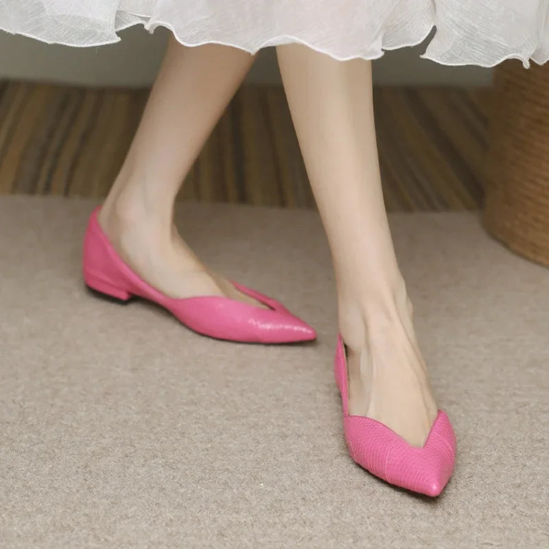 Women's Pointed Toe Ballet Flats with Faux Leather Upper
