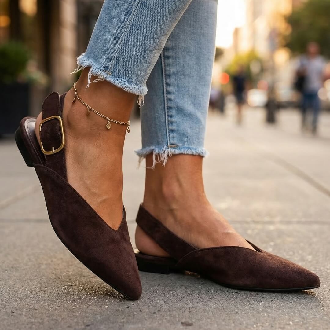 Women's Pointed Toe Flat Shoes with Adjustable Strap