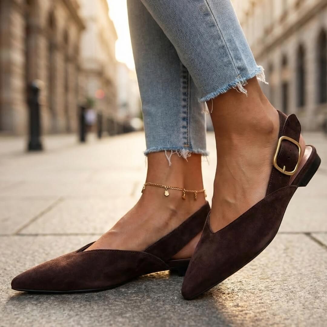 Women's Pointed Toe Flat Shoes with Adjustable Strap