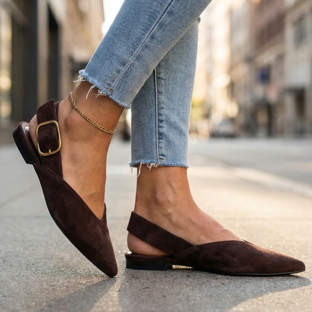 Women's Pointed Toe Flat Shoes with Adjustable Strap