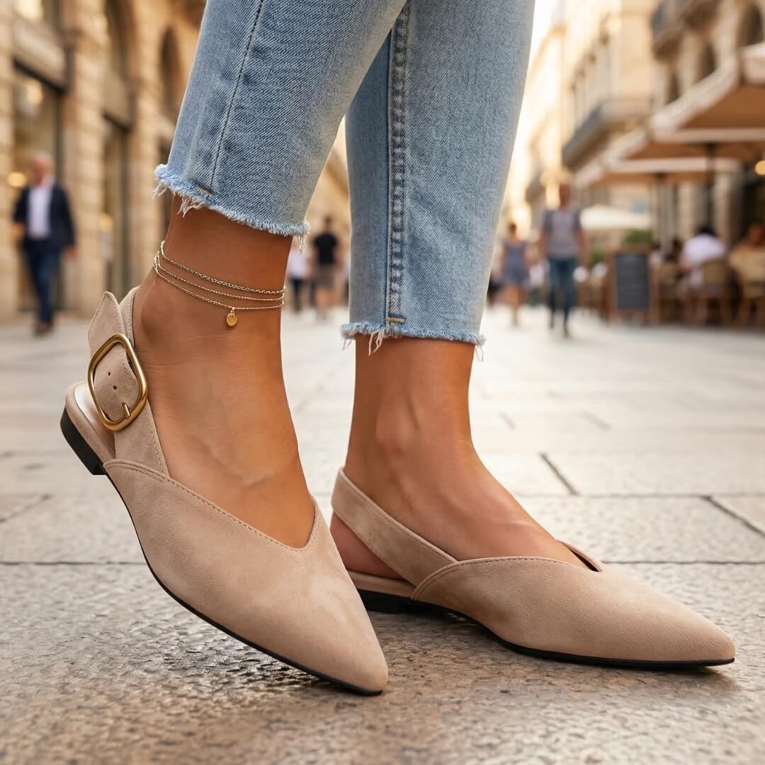Women's Pointed Toe Flat Shoes with Adjustable Strap