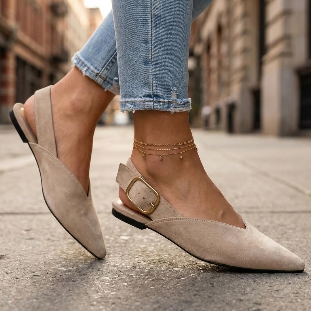 Women's Pointed Toe Flat Shoes with Adjustable Strap
