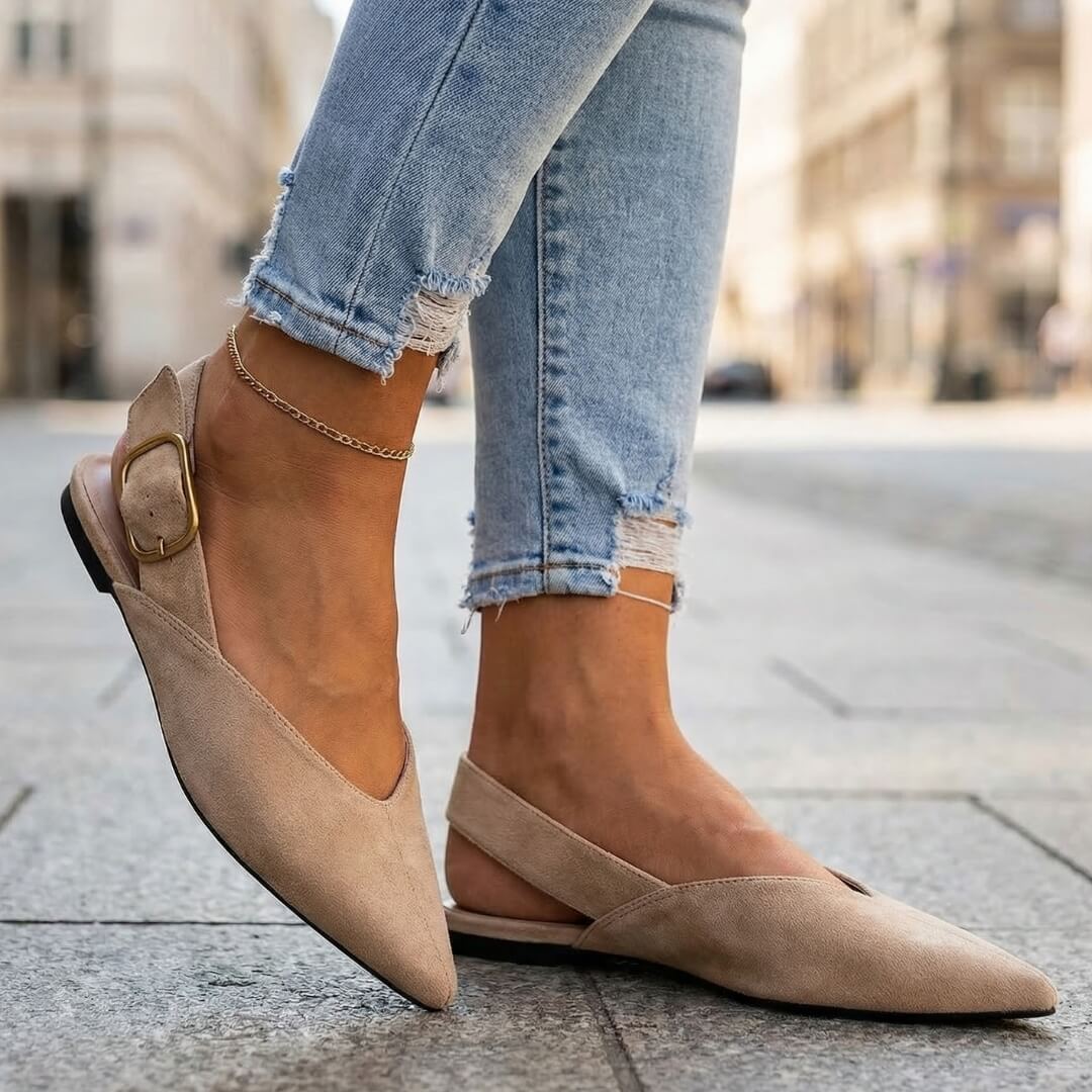 Women's Pointed Toe Flat Shoes with Adjustable Strap