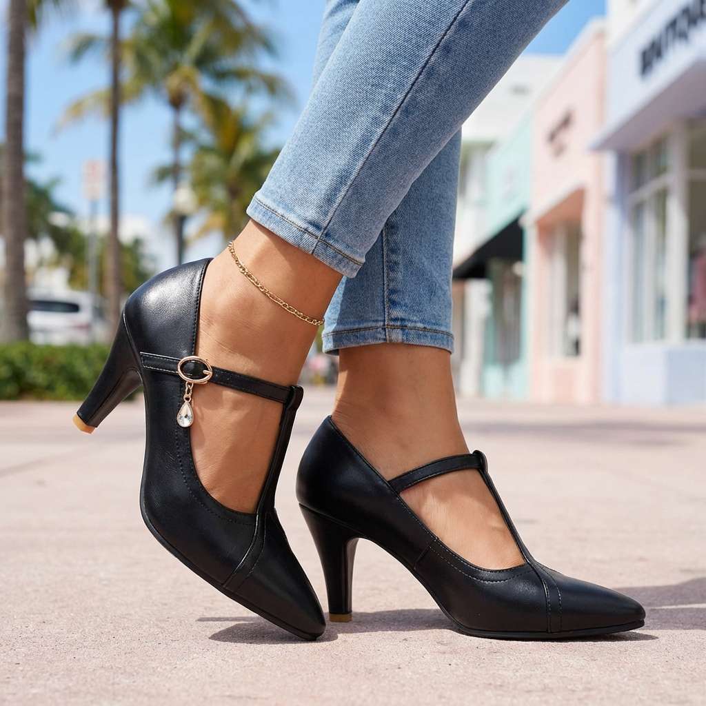 Women's Pointed Toe Mary Jane Heels with Stiletto Heel