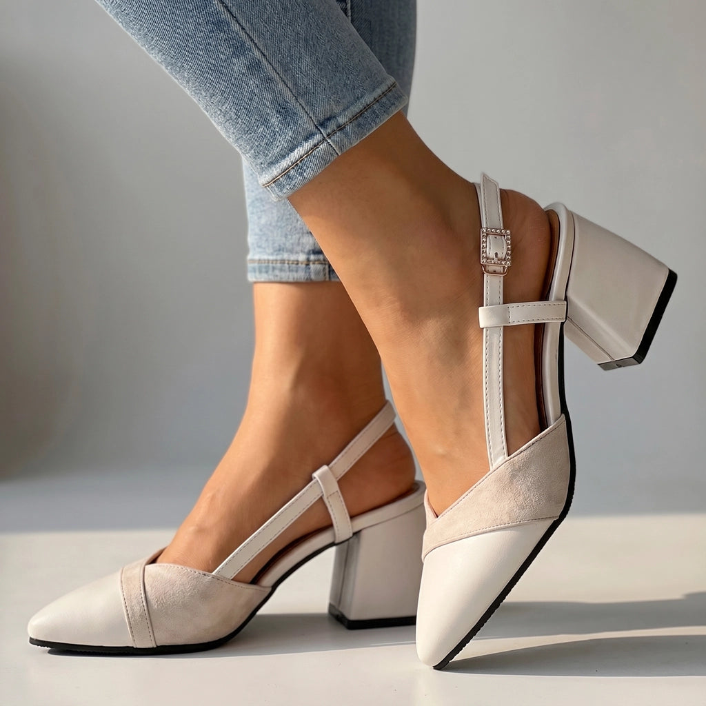 Women's Pointed Toe Slingback Heels with Block Heel