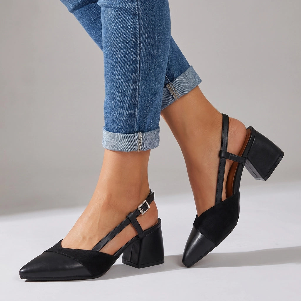 Women's Pointed Toe Slingback Heels with Block Heel
