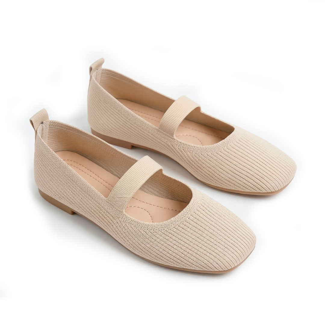 Women's Ribbed Knit Flat Mary Jane Shoes with Square Toe
