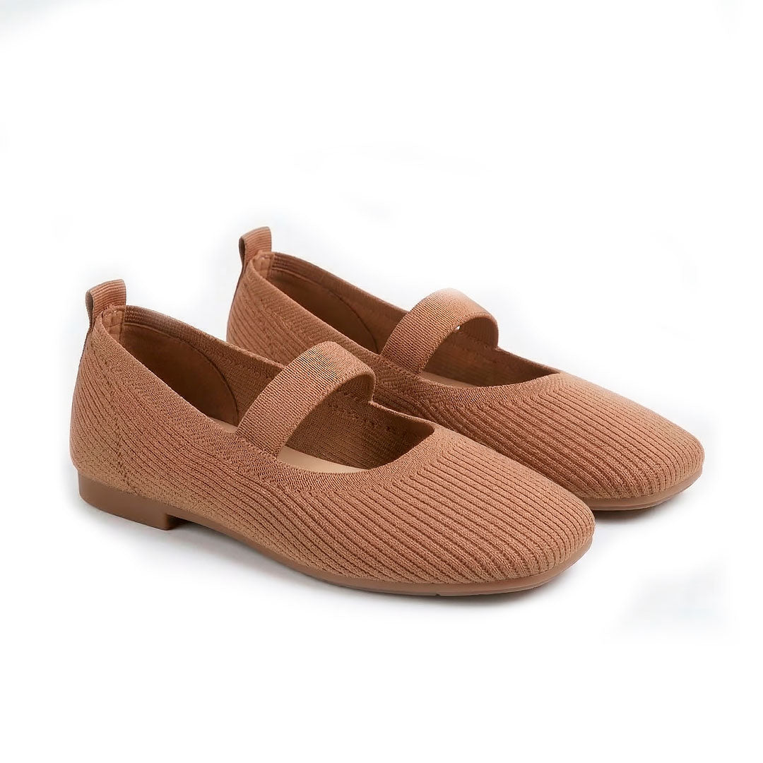 Women's Ribbed Knit Flat Mary Jane Shoes with Square Toe