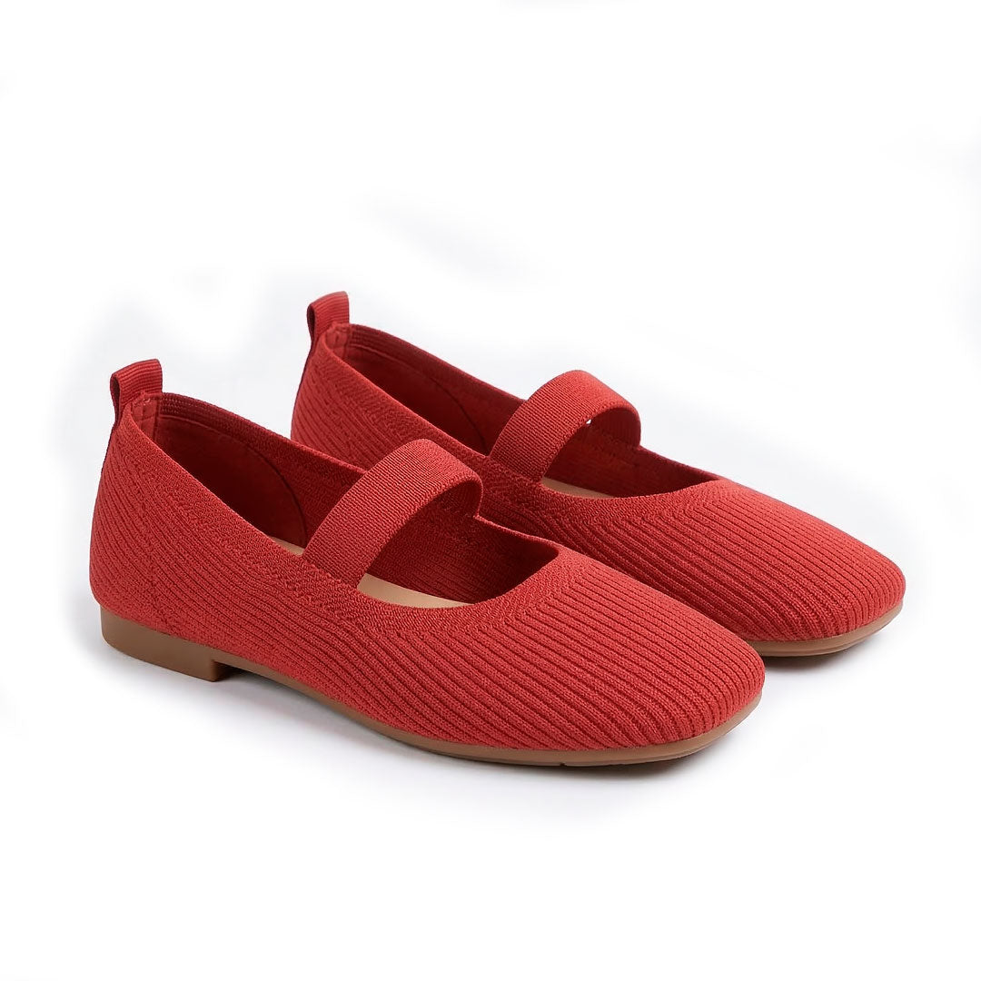Women's Ribbed Knit Flat Mary Jane Shoes with Square Toe