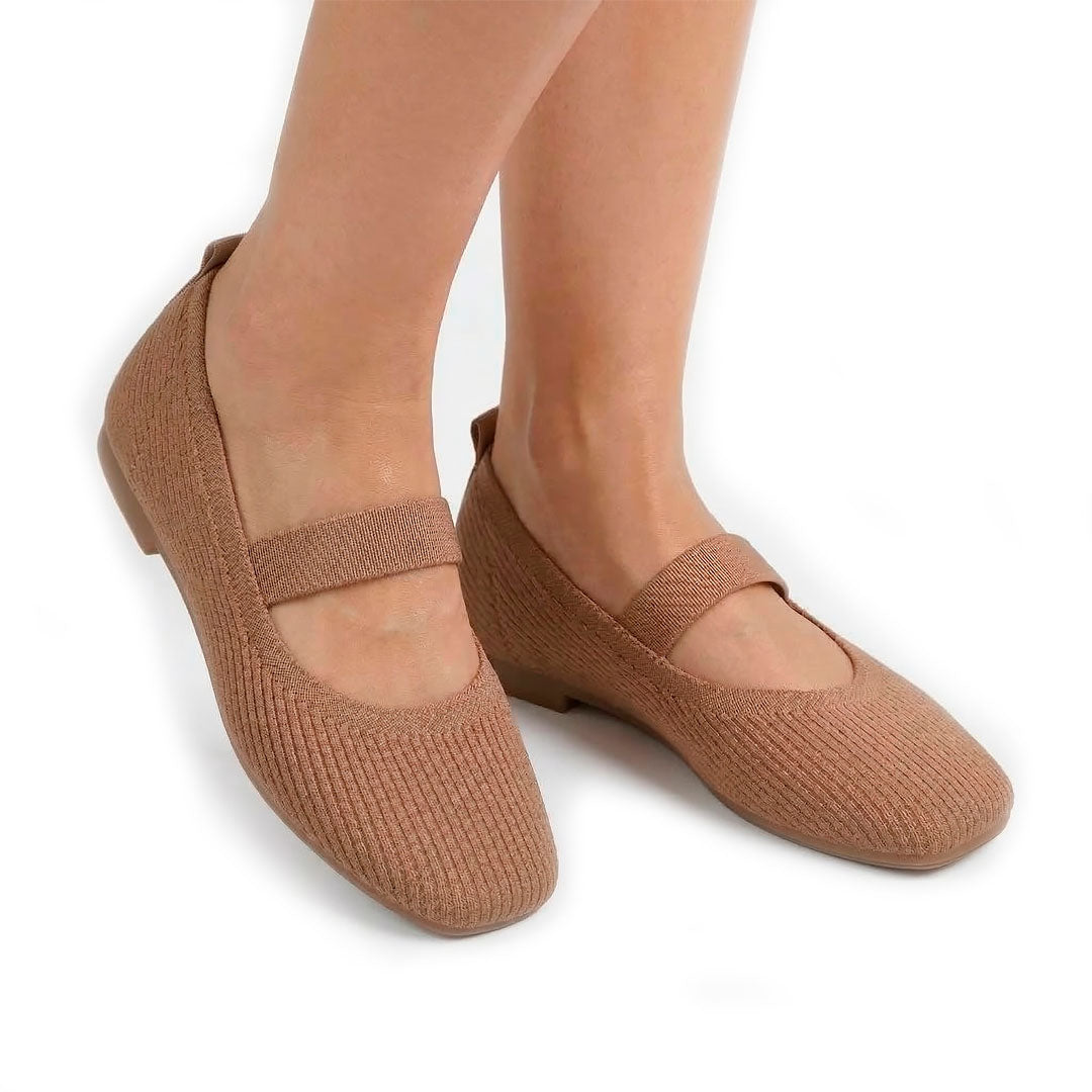 Women's Ribbed Knit Flat Mary Jane Shoes with Square Toe