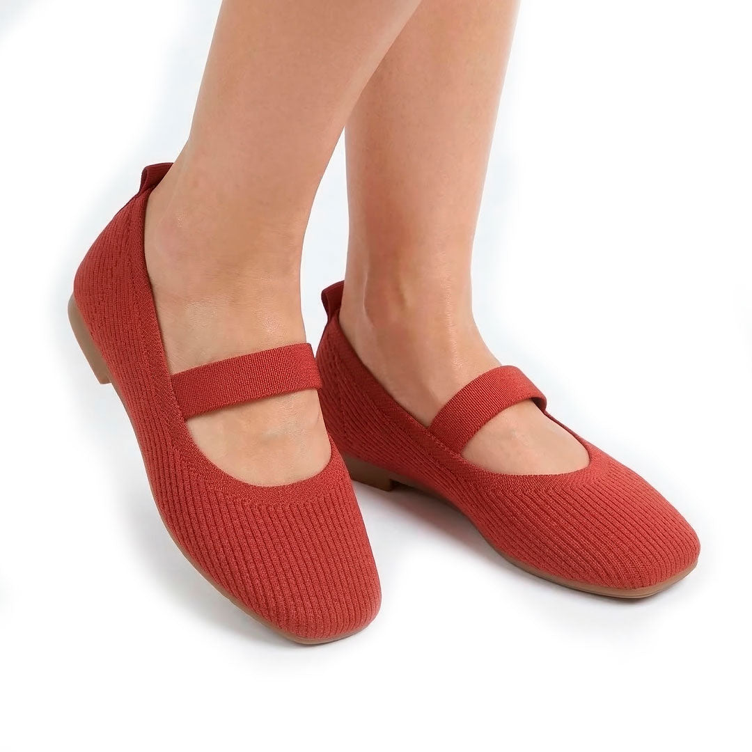 Women's Ribbed Knit Flat Mary Jane Shoes with Square Toe