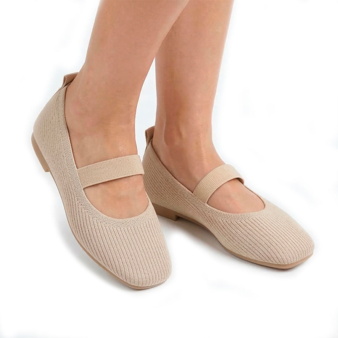 Women's Ribbed Knit Flat Mary Jane Shoes with Square Toe