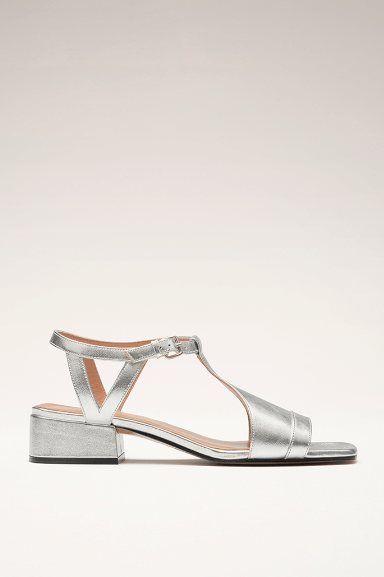 Women's Silver-Effect Heeled Sandals with Block Heel