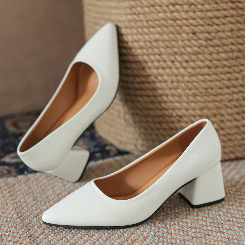 Women's Smooth Block Heels with Closed Pointed Toe