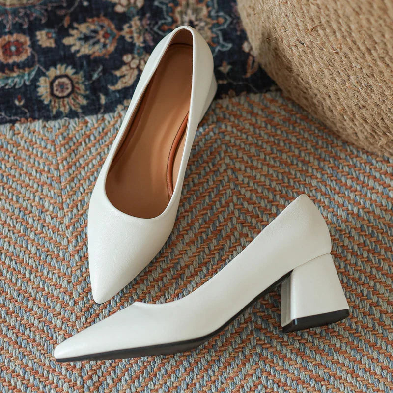 Women's Smooth Block Heels with Closed Pointed Toe