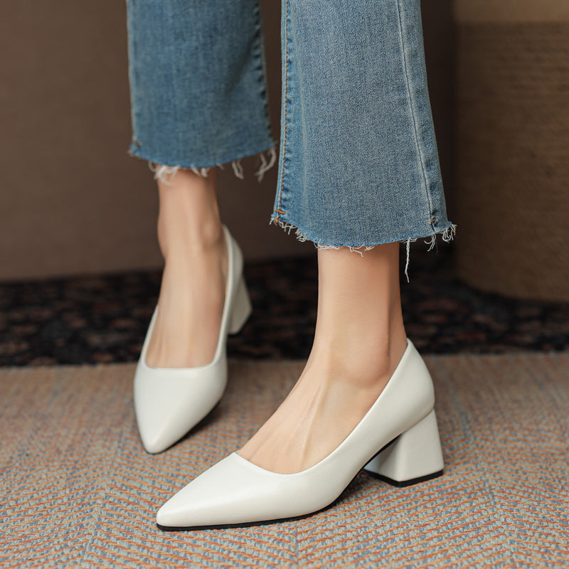 Women's Smooth Block Heels with Closed Pointed Toe