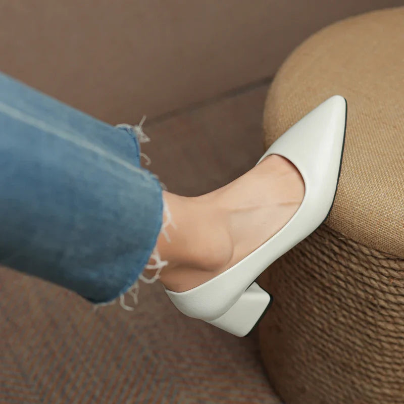 Women's Smooth Block Heels with Closed Pointed Toe