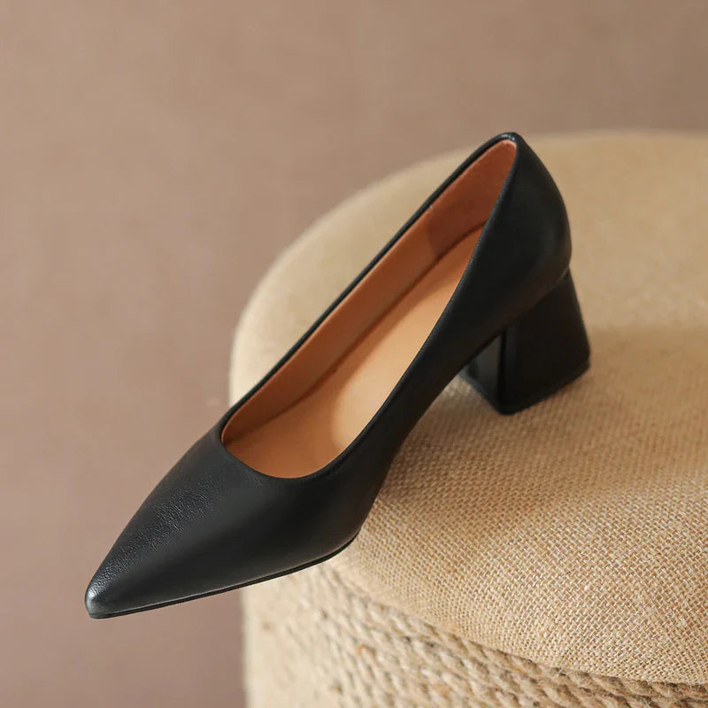Women's Smooth Block Heels with Closed Pointed Toe