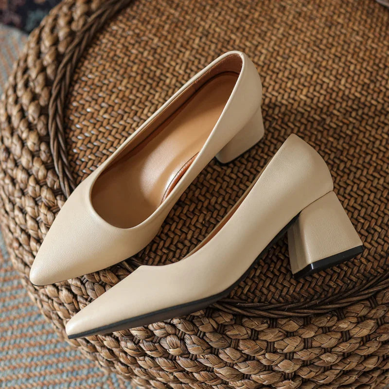Women's Smooth Block Heels with Closed Pointed Toe