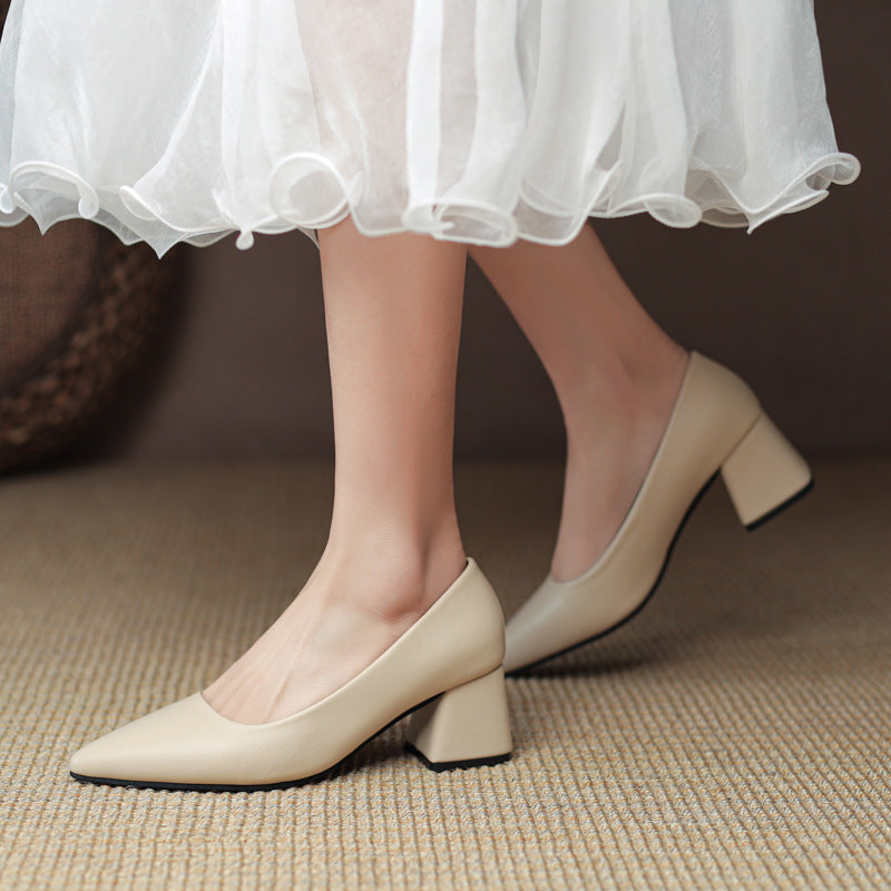 Women's Smooth Block Heels with Closed Pointed Toe