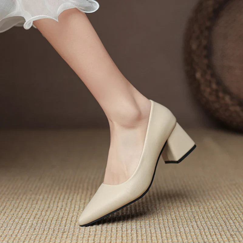 Women's Smooth Block Heels with Closed Pointed Toe