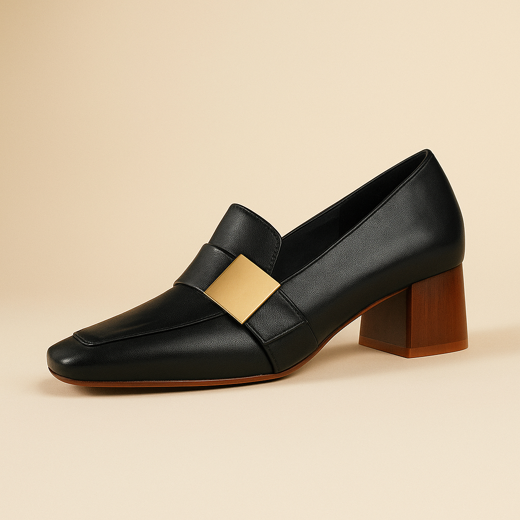 Women's Smooth Faux Leather Block Heel Court Shoes