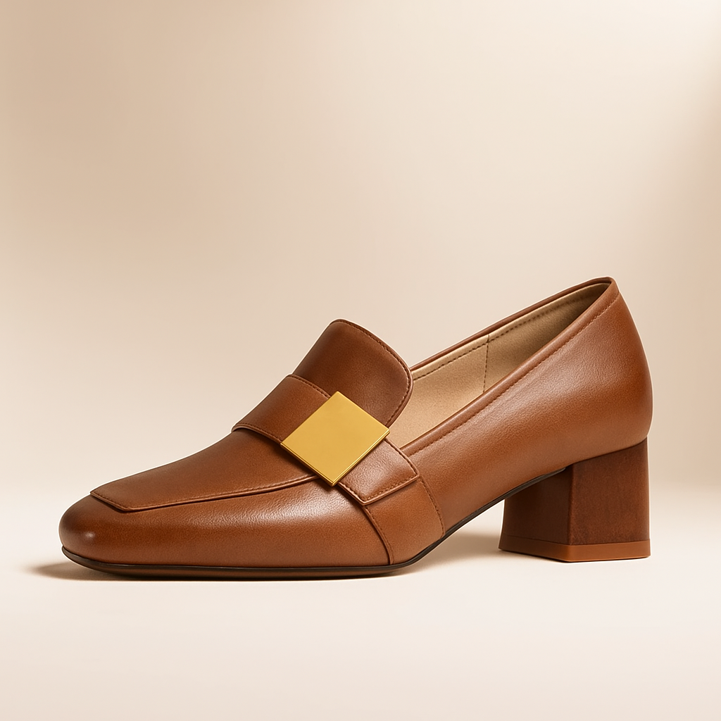 Women's Smooth Faux Leather Block Heel Court Shoes