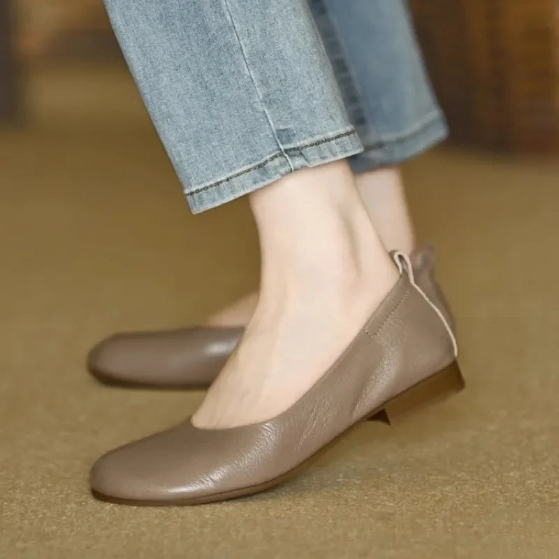 Women's Soft Faux Leather Square Toe Flats with Slip-On Design